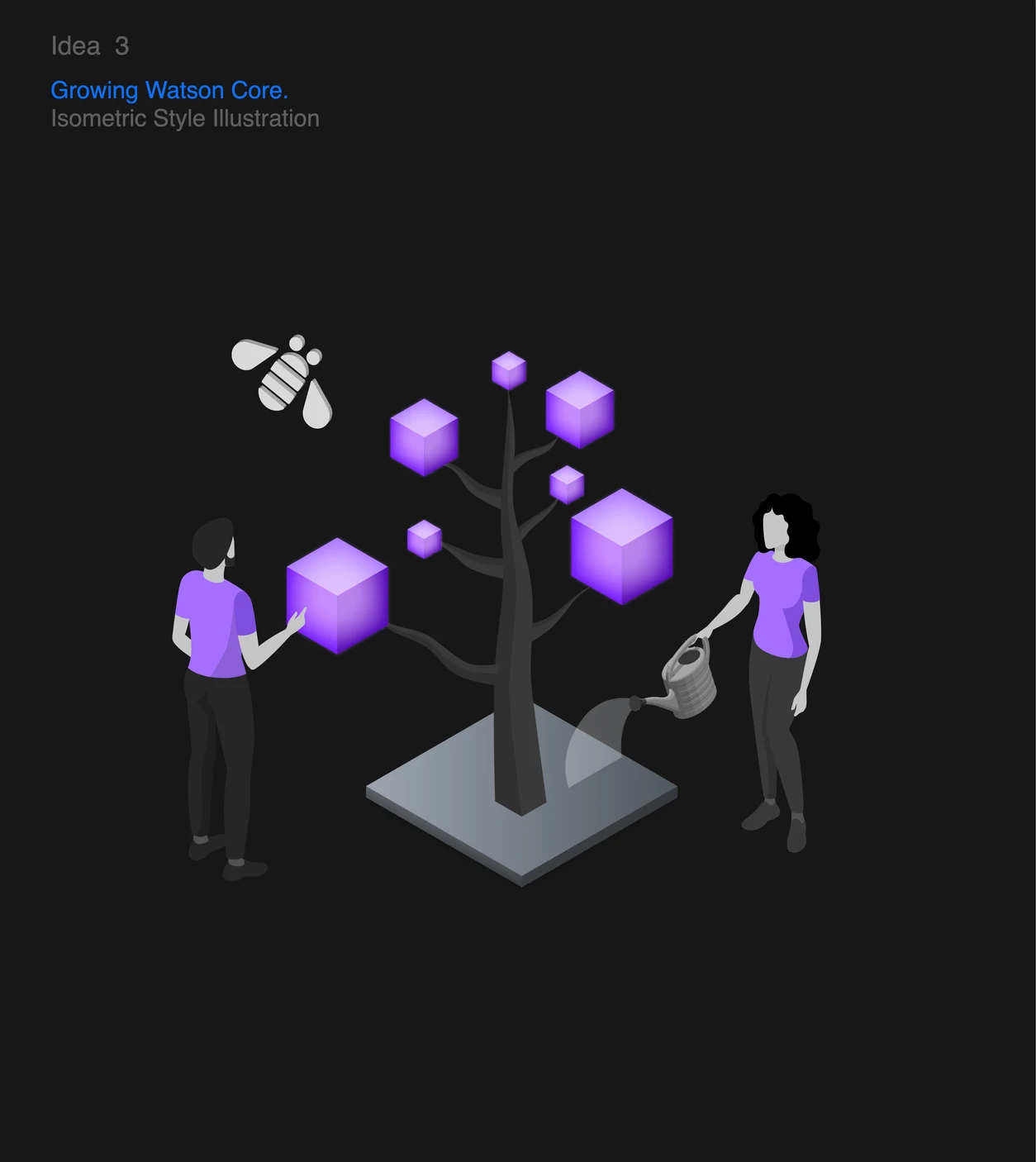 Isometric illustration of growing Watson Core as a tree