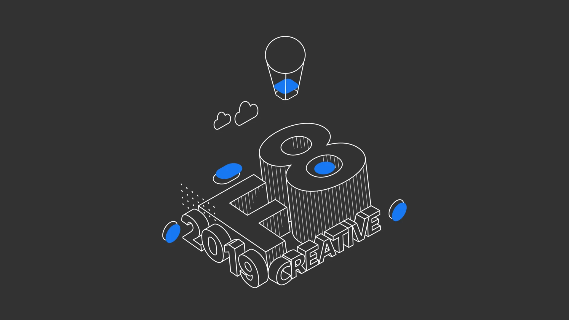 Isometric single-line F8 2019 Creative illustration on dark background